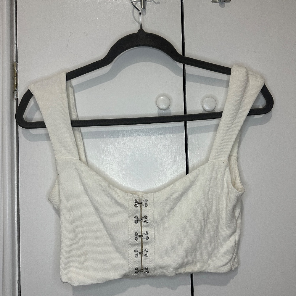 White Buckle Crop Top